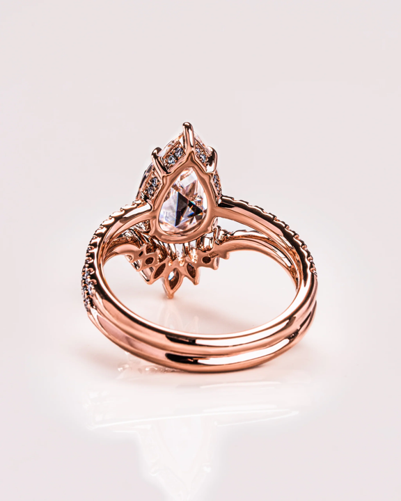 Rose Cut Pear Moissanite Bridal Ring Set (Reverse) Rose Cut Pear Moissanite Bridal Ring Set (Reverse)