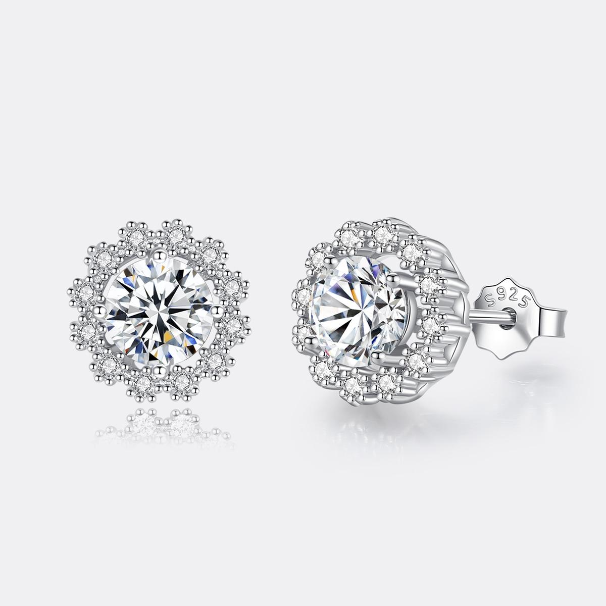 Moissanite Flower Halo Stud Earrings (4) Moissanite Flower Halo Stud Earrings