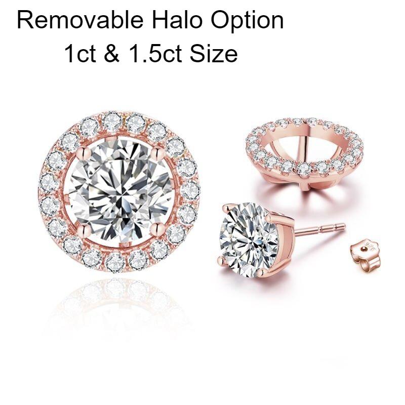 'Rosemary' 0.3 to 3 Carat Genuine Moissanite Round Halo Stud Earrings (Removable Halo) 'Rosemary' 0.3 to 3 Carat Genuine Moissanite Round Halo Stud Earrings (Removable Halo)