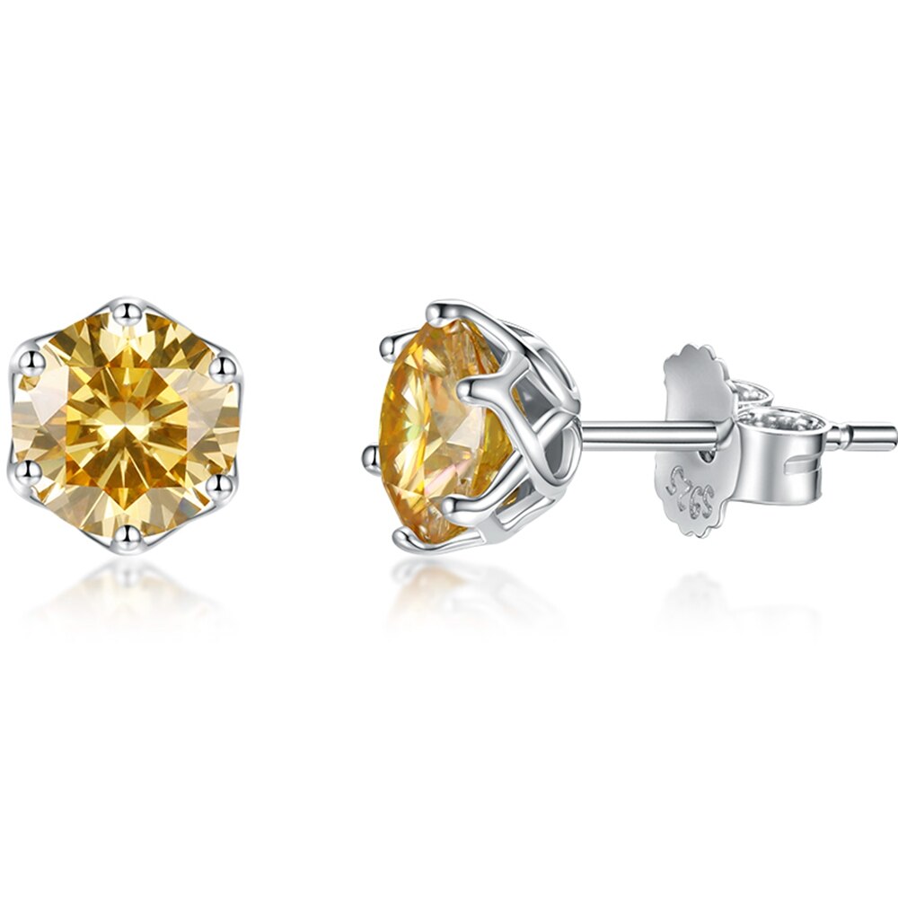 Moissanite 6 Prong Lattice Stud Earrings (2) Moissanite 6 Prong Lattice Stud Earrings Yellow