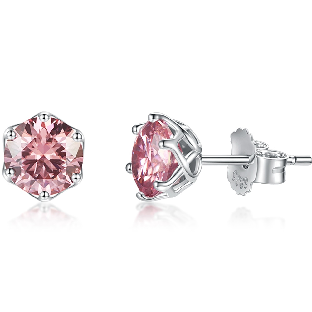 Moissanite 6 Prong Lattice Stud Earrings (6) Moissanite 6 Prong Lattice Stud Earrings Pink