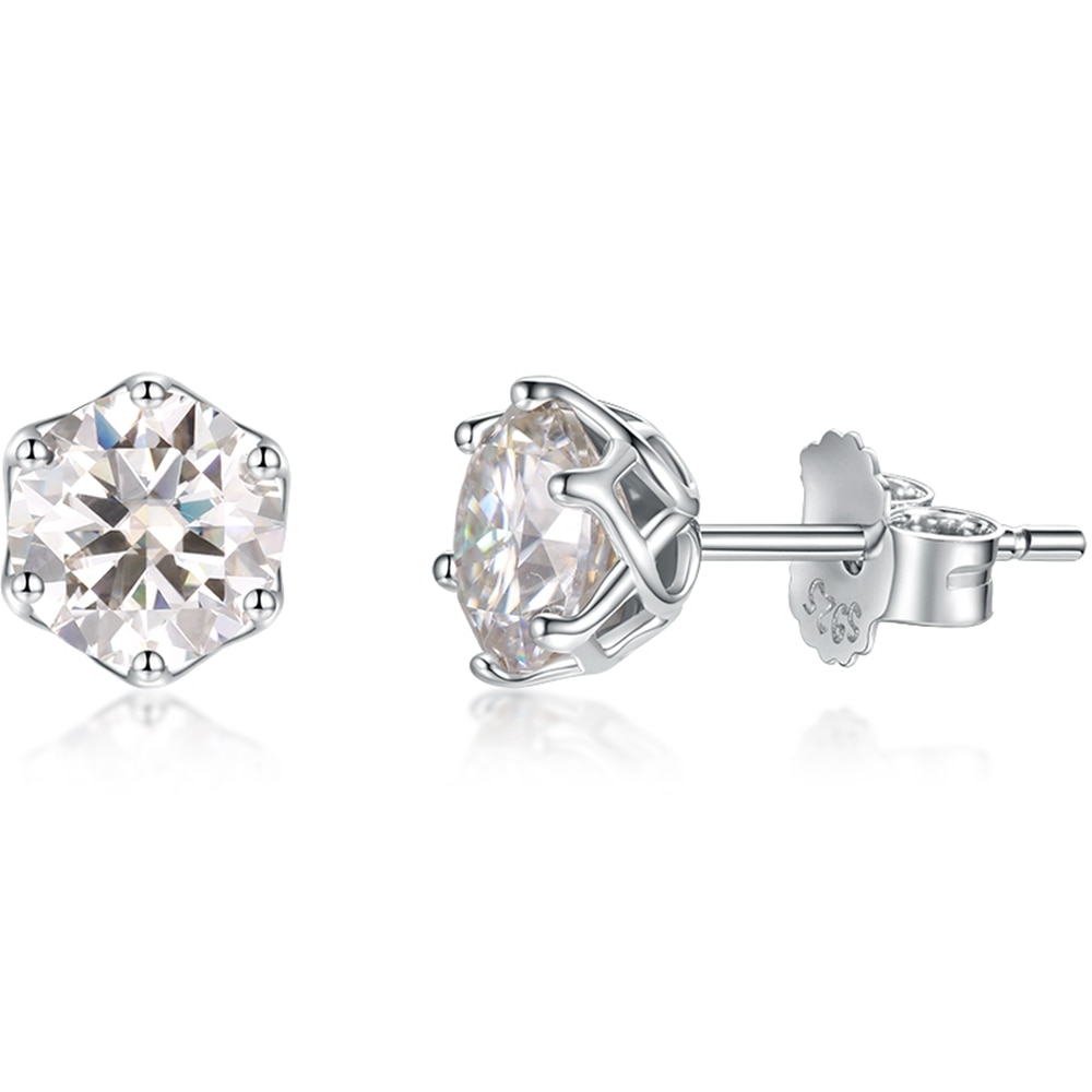 Moissanite 6 Prong Lattice Stud Earrings (7) Moissanite 6 Prong Lattice Stud Earrings D Color