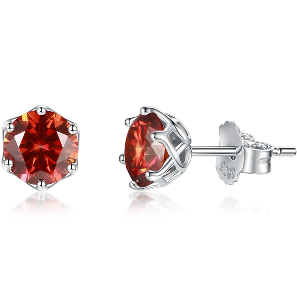 Moissanite 6 Prong Lattice Stud Earrings (8) Moissanite 6 Prong Lattice Stud Earrings Red