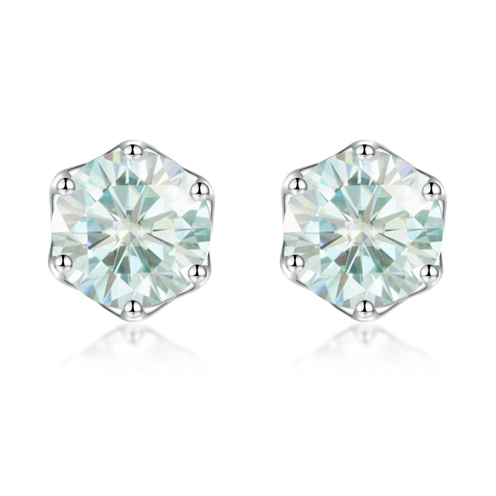 Moissanite 6 Prong Lattice Stud Earrings Ice Blue (1) Moissanite 6 Prong Lattice Stud Earrings Ice Blue