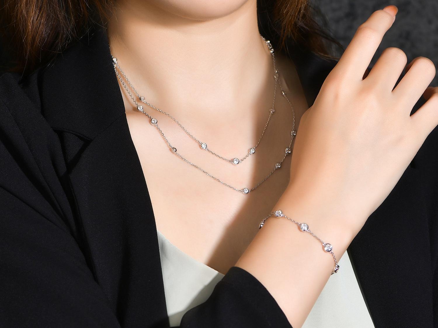 Moissanite Bezel Set Bracelet (5) Moissanite Bezel Set Bracelet Modelled