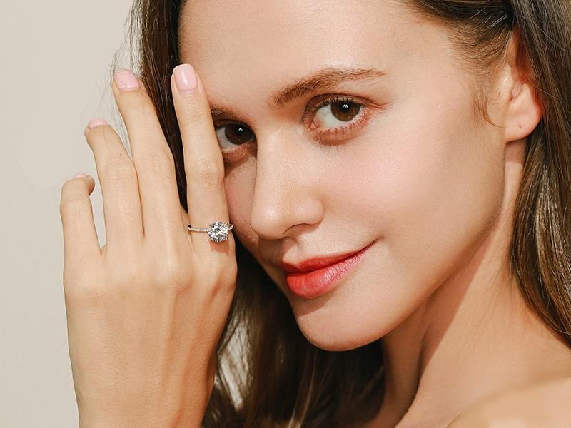 3ct Round Moissanite 4 Prong Basket Set Half Pave Band (1) 3ct Round Moissanite 4 Prong Basket Set Half Pave Band