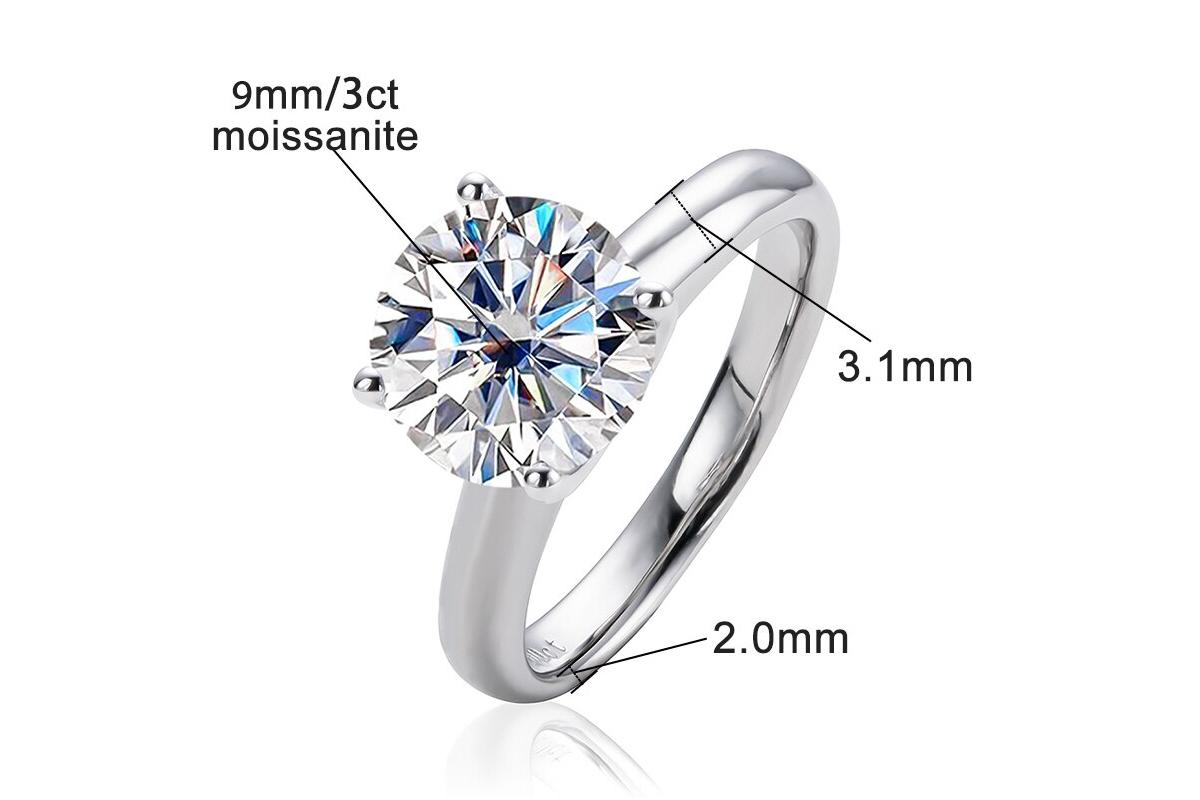 3ct Round Genuine 4 Prong Moissanite Solitaire Ring (3) 3ct Round 4 Prong Solitaire Moissanite Ring