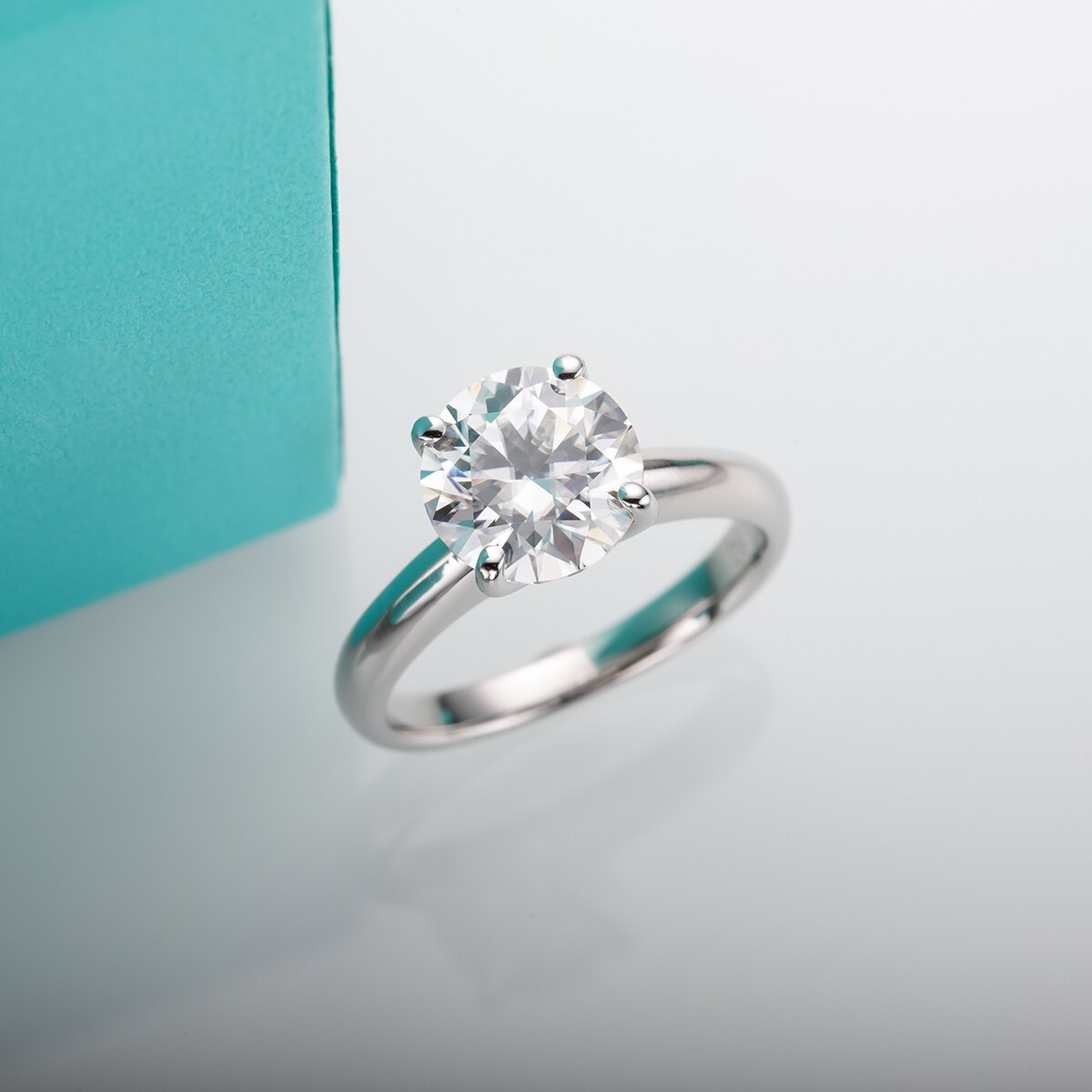 3ct Round Genuine 4 Prong Moissanite Solitaire Ring (4) 3ct Round 4 Prong Solitaire Moissanite Ring