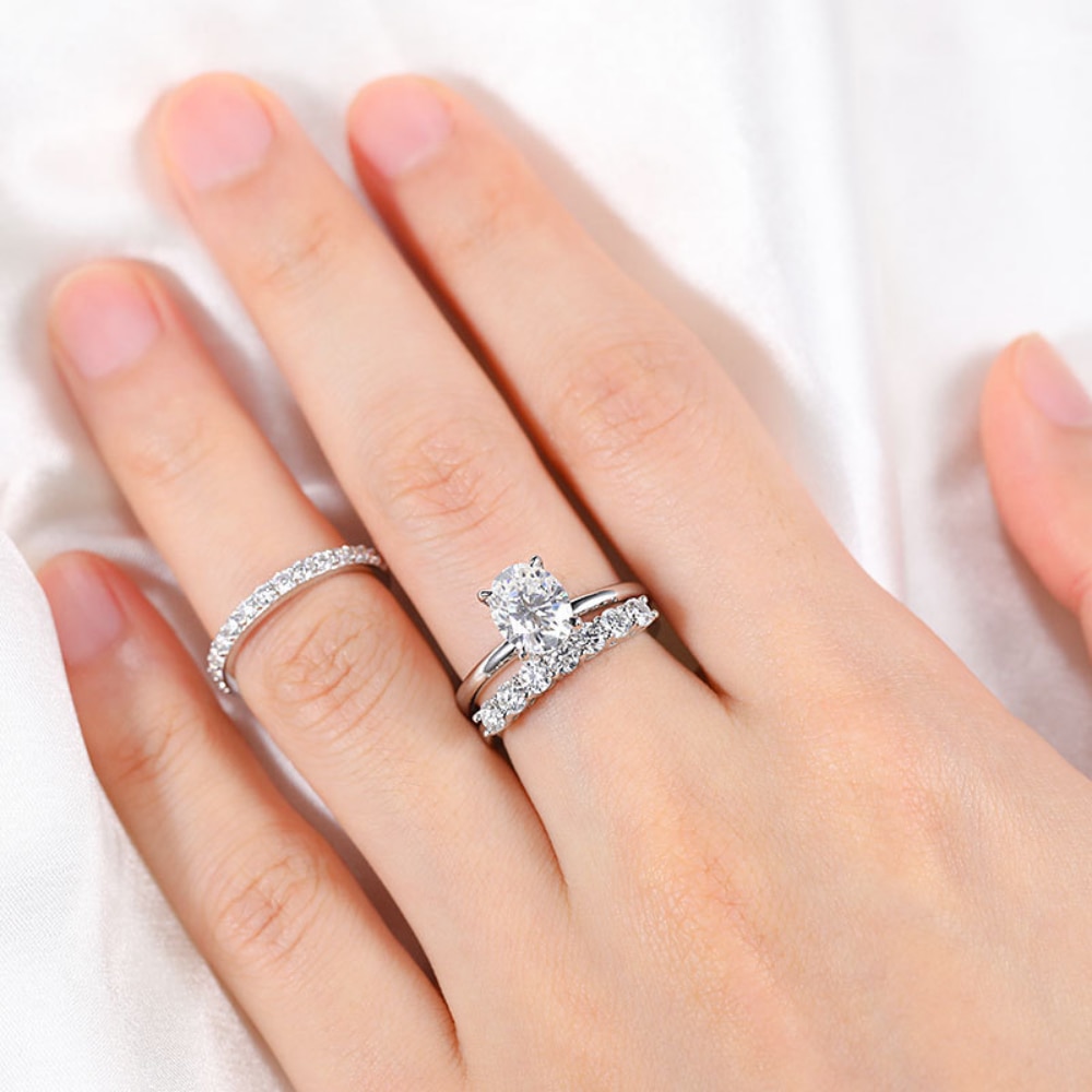 oval moissanite 4 Prong ring with  hidden halo 