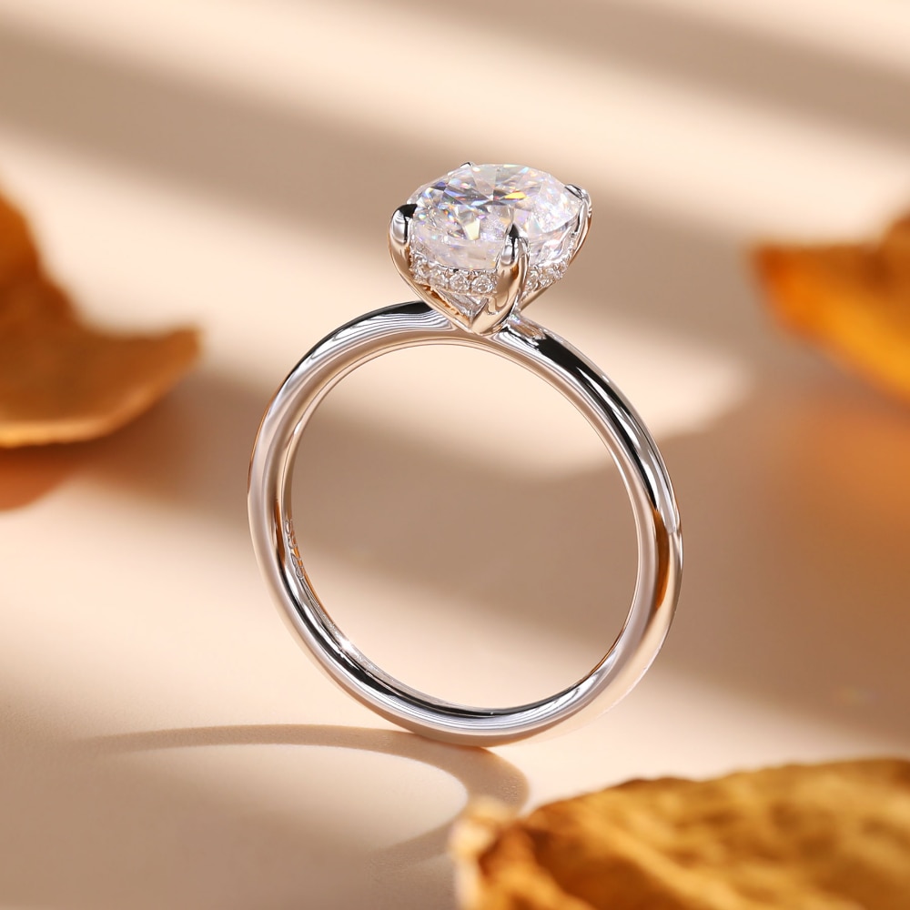 oval moissanite 4 Prong ring with  hidden halo 