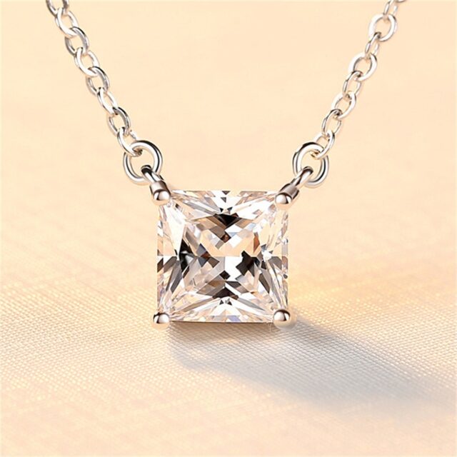 2ct Princess Cut Moissanite Pendant Fixed Set Double Halo