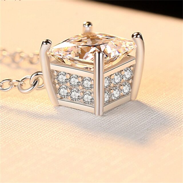 2ct Princess Cut Moissanite Pendant Fixed Set Double Halo