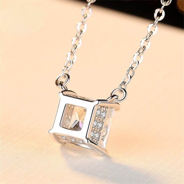 2ct Princess Cut Moissanite Pendant Fixed Set Double Halo