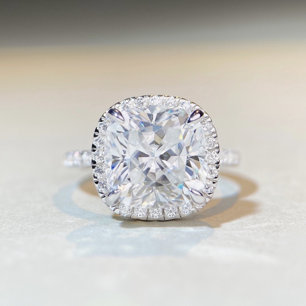 Sofia 5ct Cushion Cut Moissanite Halo Ring (11) 5 Carat Cushion Cut Moissanite Halo Ring