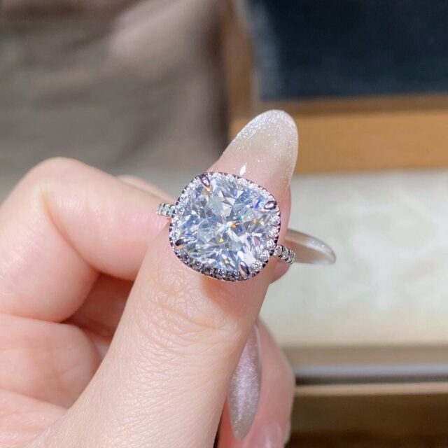 5 Carat Cushion Cut Moissanite Halo Ring