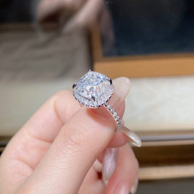 5 Carat Cushion Cut Moissanite Halo Ring