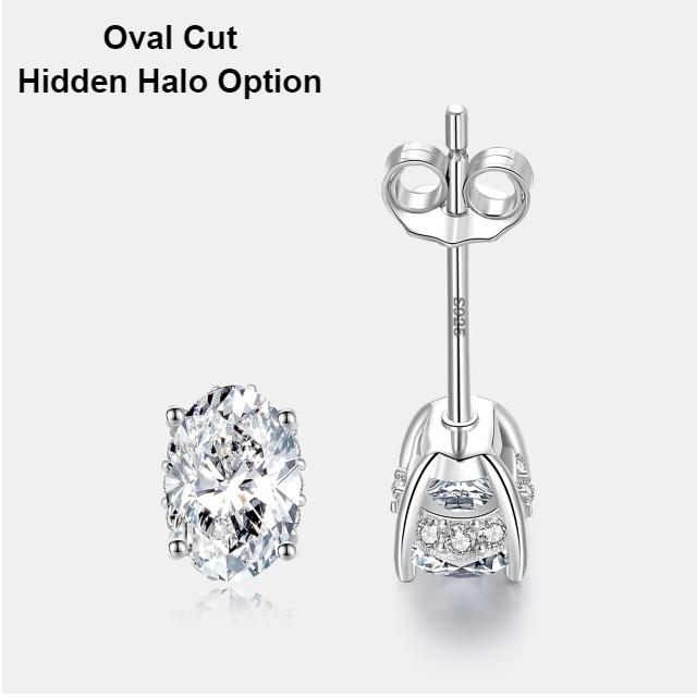 Oval Moissanite Solitaire Stud Earrings Hidden Halo Oval Moissanite Solitaire Stud Earrings Hidden Halo