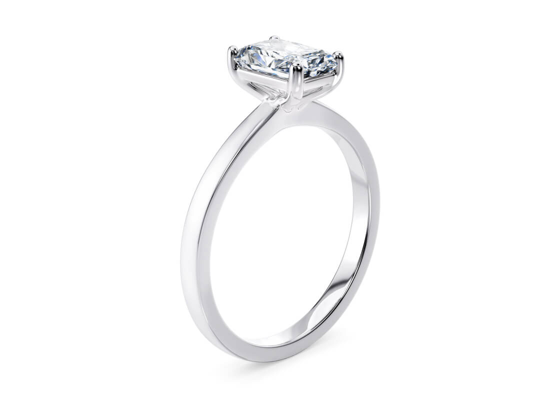 Elise Emerald Radiant Cut Moissanite Solitaire Ring (Upright Diagonal)