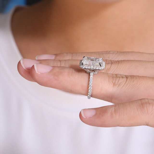Raelynn 6 carat radiant cut moissanite halo ring (3) 6 carat radiant cut moissanite halo ring
