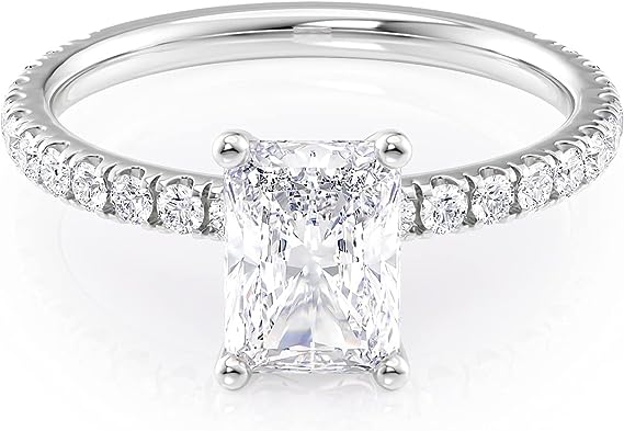 Rochelle 2ct Emerald or Radiant Cut Ring with Half Pave Band (Flat Front) Rochelle 2ct Emerald or Radiant Cut Ring with Half Pave Band