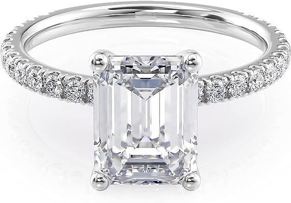 Rochelle 2ct Moissanite Radiant or Emerald Cut Ring with Half Pave Band (Flat Front) Rochelle 2ct Moissanite Radiant or Emerald Cut Ring with Half Pave Band