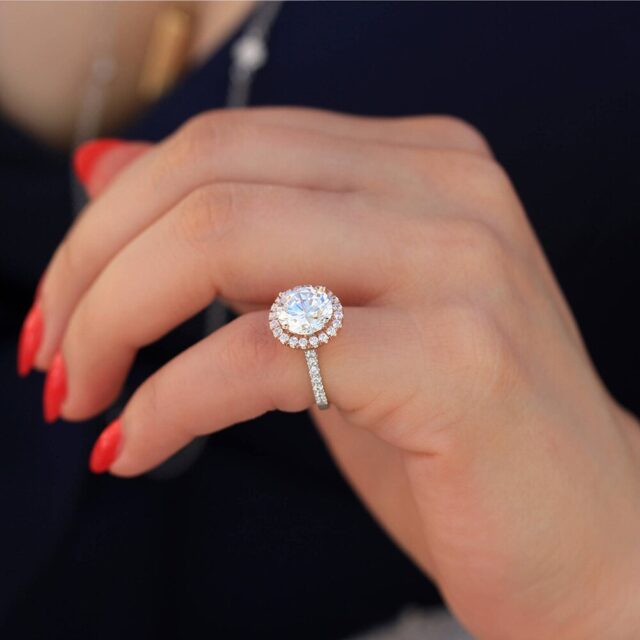 Rosemary 3.5ct Halo round Moissanite Ring (2) Rosemary 3.5ct Halo round Moissanite Ring