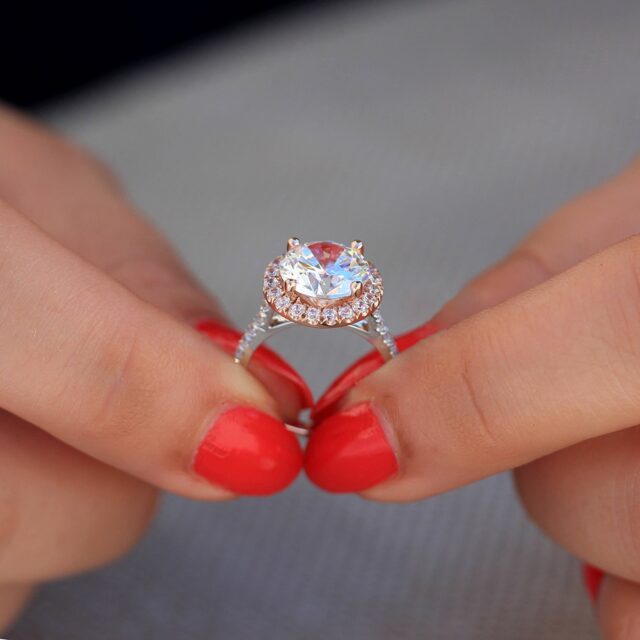 Rosemary 3.5ct Halo round Moissanite Ring (4) Rosemary 3.5ct Halo round Moissanite Ring