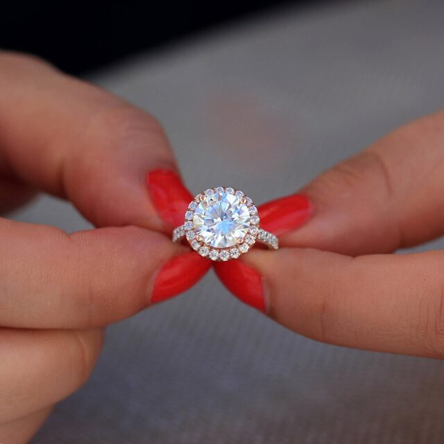 Rosemary 3.5ct Halo round Moissanite Ring (6) Rosemary 3.5ct Halo round Moissanite Ring