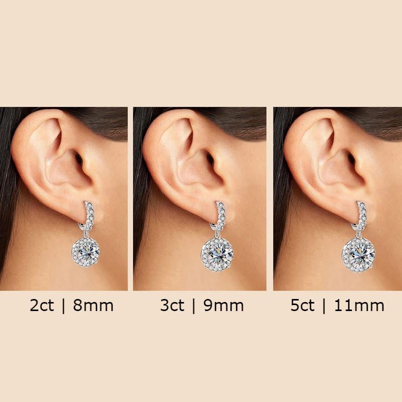 Rosemary Moissanite Round Halo Drop Earrings