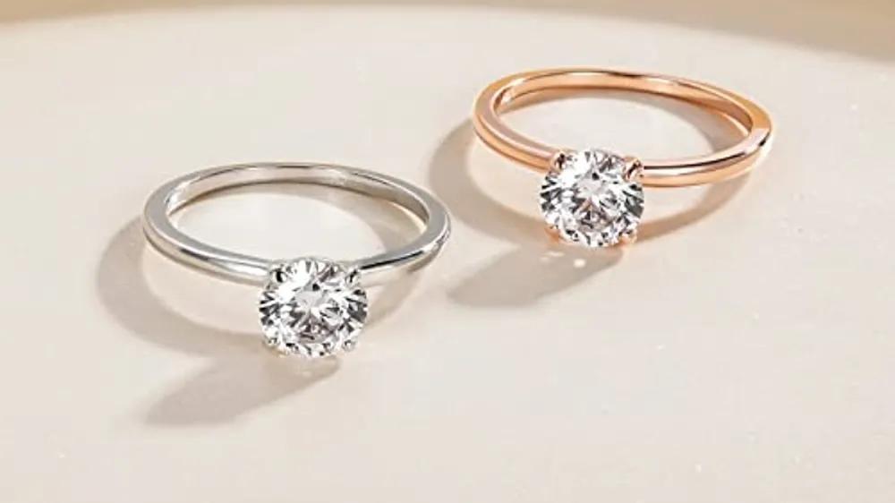 Soleil Round Moissanite 4 Prong Basket Setting Solitaire Ring (5)