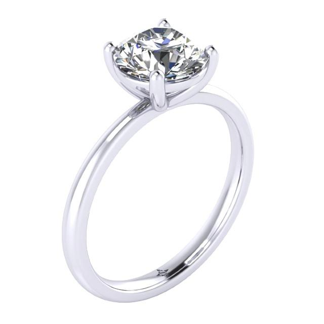 Soleil Round Moissanite 4 Prong Basket Setting Solitaire Ring WG (Upright Diagonal)