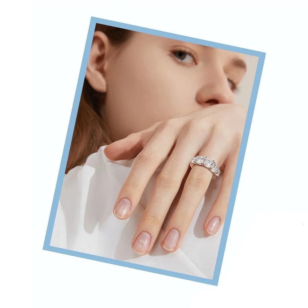 Lilou 1ct Round Moissanite Eternity Wedder Ring (Modelled) 1ct 5 stone round moissanite eternity wedder ring modelled